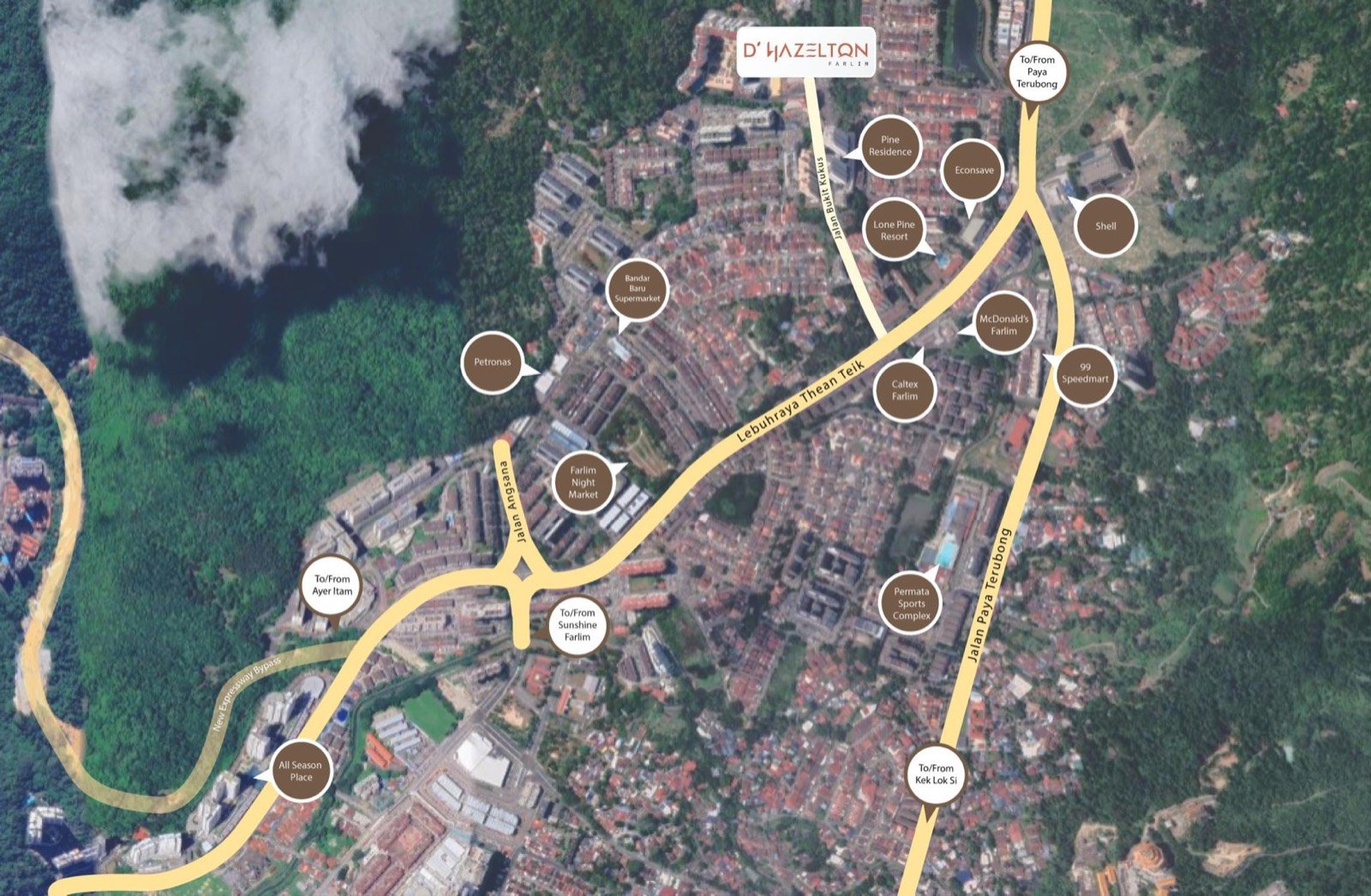 Location map of D'Hazelton and surrounding amenities